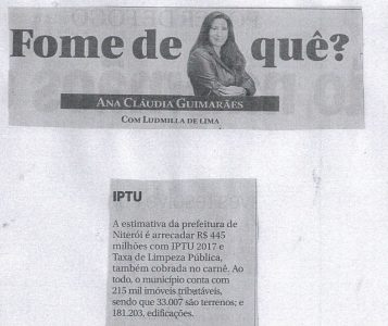 O Globo Niterói de 18 de novembro de 2016. Coluna Ana Cláudia Guimarães, página 4-3.